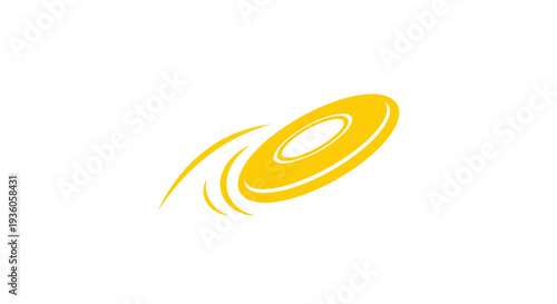 Yellow frisbee flying, motion blur, isolated on white background, disc sport