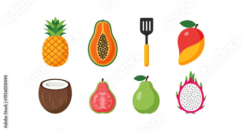 Colorful tropical fruit and cooking utensil