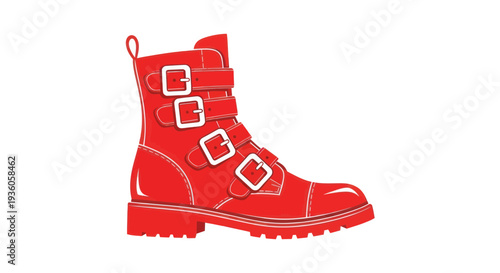 Vibrant Red Buckle Boot, Fashion Footwear, Punk Rock Style