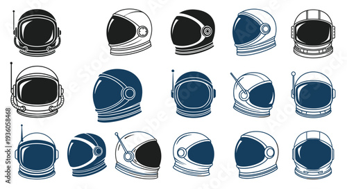 Astronaut Helmet Collection: Diverse Space Helmets on White Background