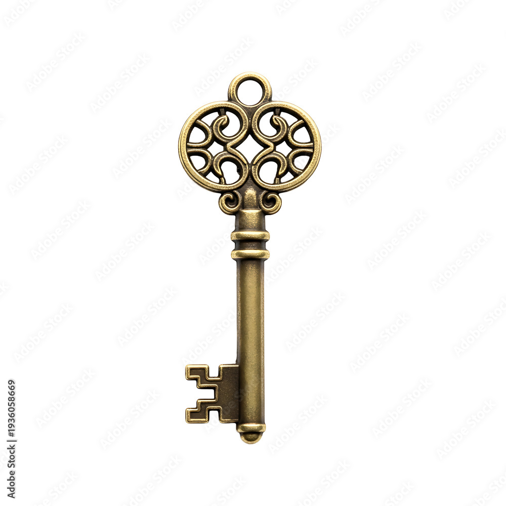 Obraz premium A large ornate gold key on transparent background