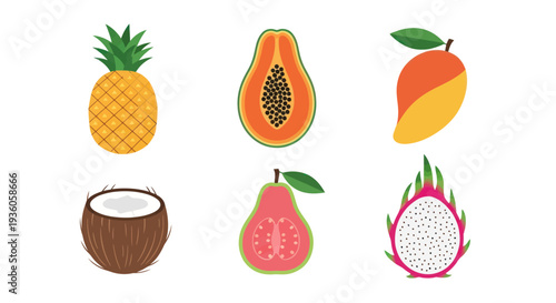 Colorful tropical fruits isolated on white