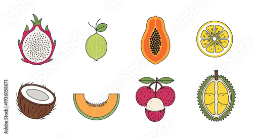 Colorful tropical fruits isolated on white