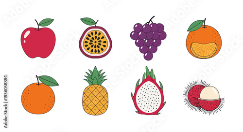 Colorful vector illustrations of various fruits