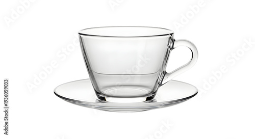 Glass tea cup and saucer isolated on transparent background
