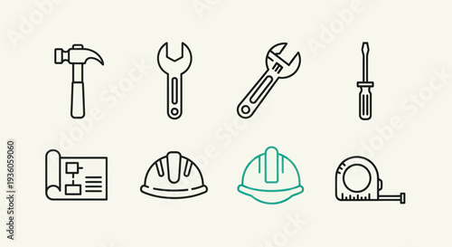 Construction tools line art set