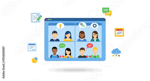 People interacting with technology on a computer screen in a digital environment from a straightforward viewpoint