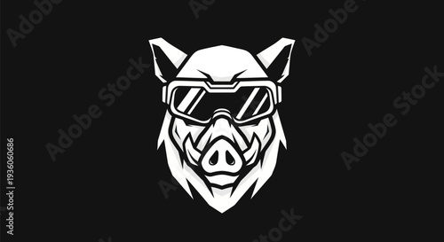 Stylized boar head with protective eyewear