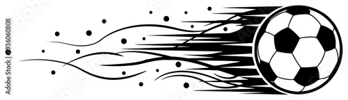 Dynamic soccer ball with motion speed trails representing power and goal scoring