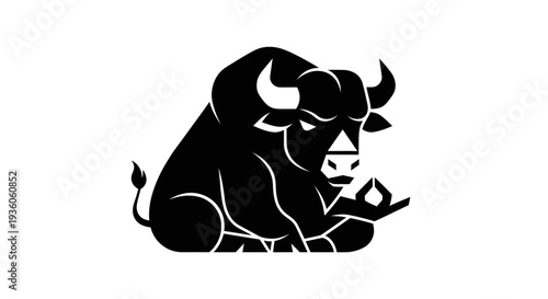 Stylized bull silhouette with meditative pose