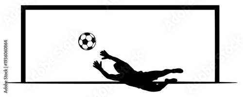 Silhouette of a soccer goalkeeper diving to save a goal
