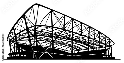 Modern architectural silhouette of a large football stadium arena