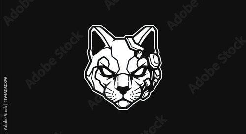 Stylized cat face illustration on black