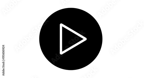Black play button icon on white background for video player