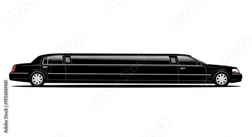 Black stretch limousine side view illustration on white background