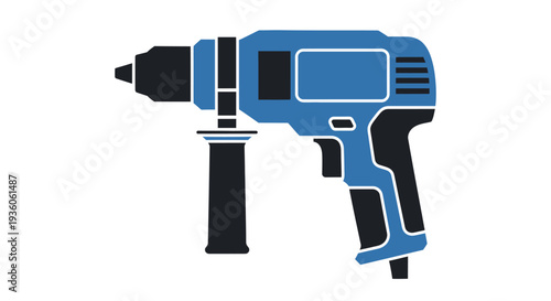Blue electric power drill tool flat design icon