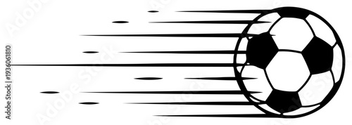 Fast moving soccer ball with speed lines representing goal shot or power kick