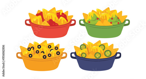 Nachos in Colorful Bowls