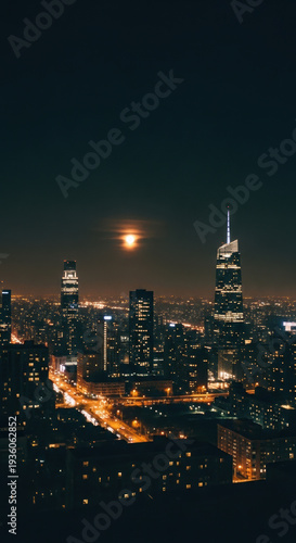 Wallpaper Mural Moonlit Metropolis: High-Angle View of a Dazzling City at Night Torontodigital.ca