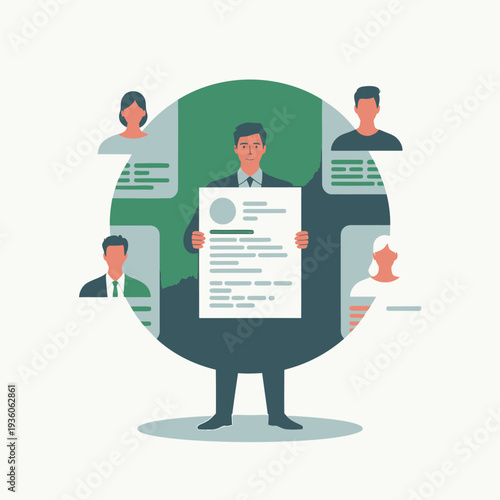 Vector illustration of business team and manager with document