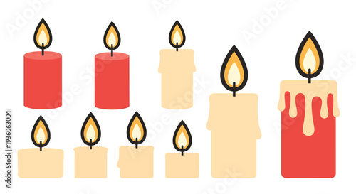 Candle Collection with Lit Flames