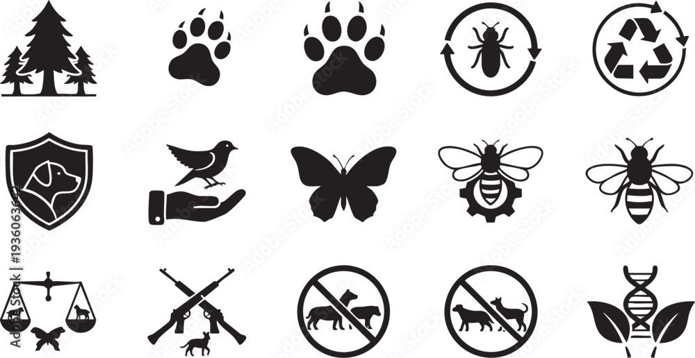 Fototapeta premium Wildlife Conservation, Nature Protection, and Biology Glyph Icon Set