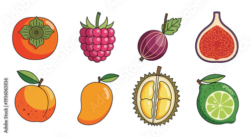 Assorted colorful fruit icons illustration