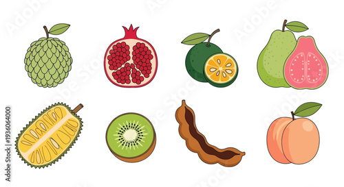 Assorted tropical fruits isolated on white