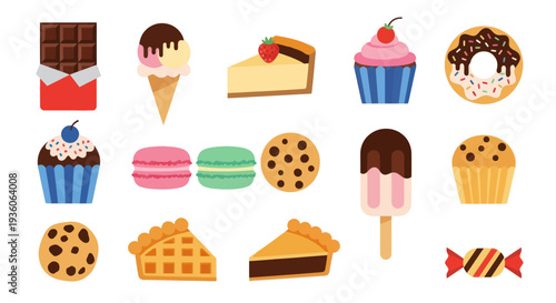 Assortment of colorful desserts on white