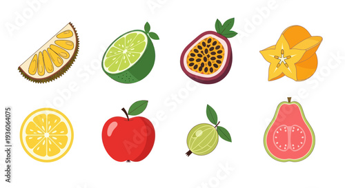 Foto Assortment of colorful tropical fruit icons