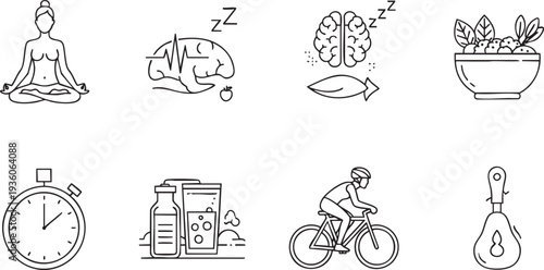 Healthy Lifestyle and Wellness Line Art Icon Collection