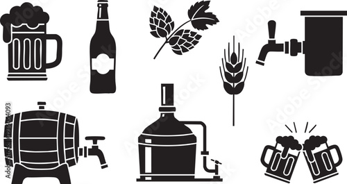 Craft Brewery and Pub Icon Collection: Beer Brewing Symbols