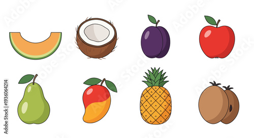 Assortment of fresh fruits colorful icons
