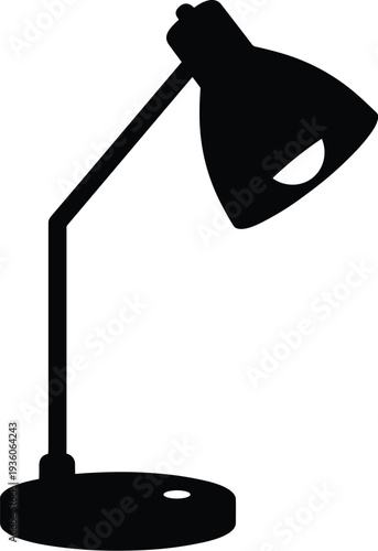 Classic desk lamp silhouette with round base, vertical stand, angled arm, and conical shade, ideal for decor, catalog, and branding