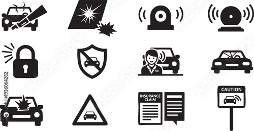 Car Accident, Insurance Claim, and Road Safety Icon Collection