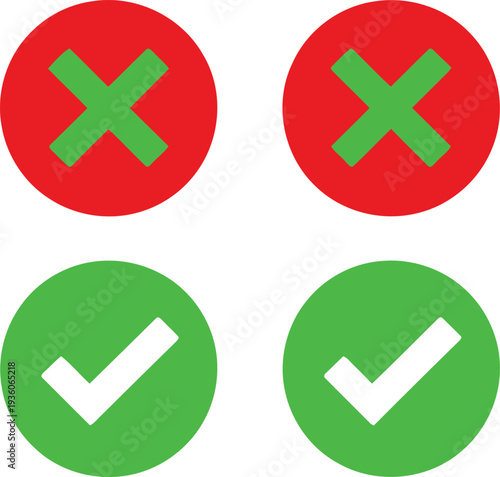 Contrast of approval and disapproval symbols in red and green circles Vector