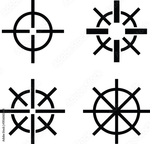 Four variations of crosshair target designs for visual aiming systems Vector