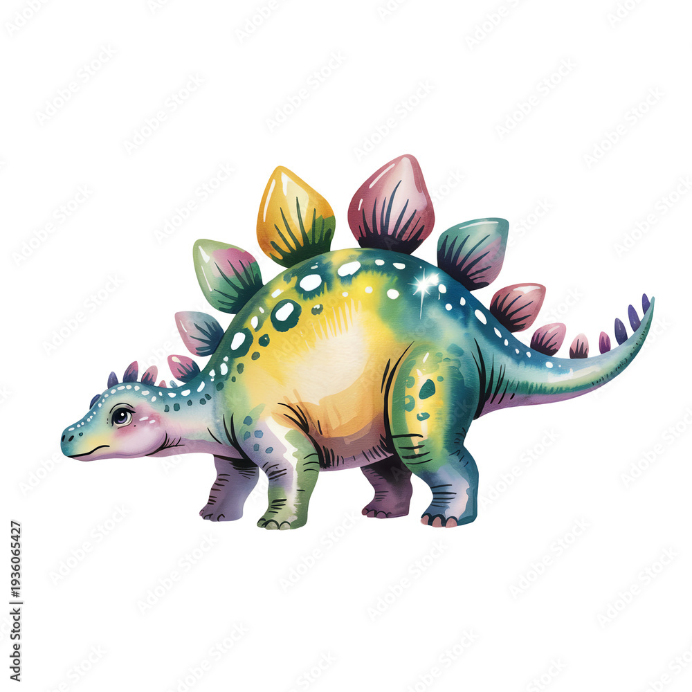 Fototapeta premium A vibrant stegosaurus with multicolored plates