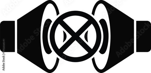 Black and white symbol depicting a crossed-out pair of headphones or earbuds Vector