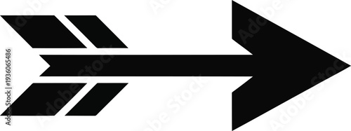 Black arrowhead with feathered fletching pointing to the right Vector