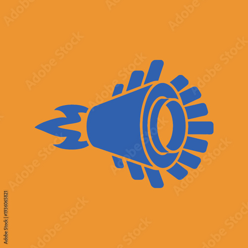 Blue rocket illustration with flames on an orange background.