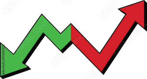 A colorful upward and downward trending arrow graph illustration. Vector