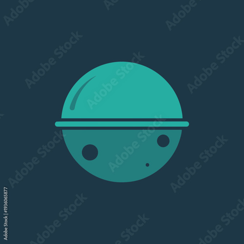 Illustration of a stylized, minimalistic planet with craters and a ring.