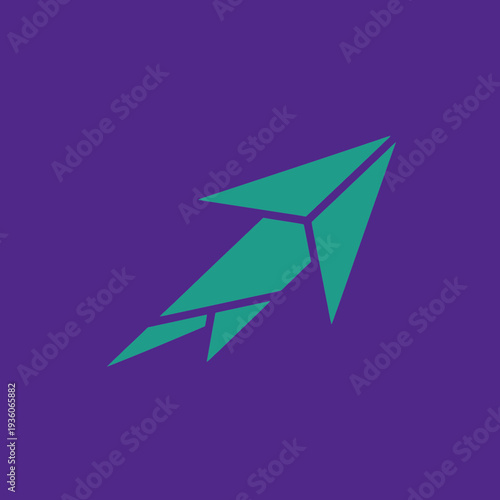 Abstract geometric paper airplane illustration on a purple background.