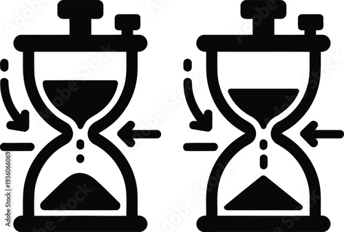 Two hourglasses illustrating the concept of time reversal or symmetry in motion Vector