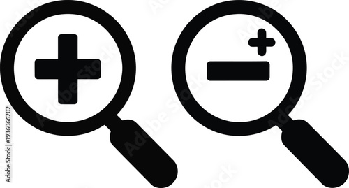 Magnifying glasses focusing on positive and negative symbols Vector