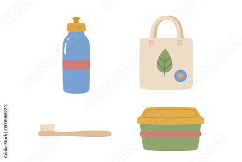 Zero Waste Lifestyle and Eco Friendly Essentials Flat Vector Illustration