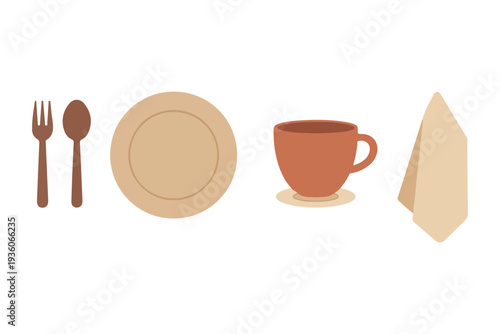 Minimalist Tableware and Kitchen Dining Elements Vector Illustration