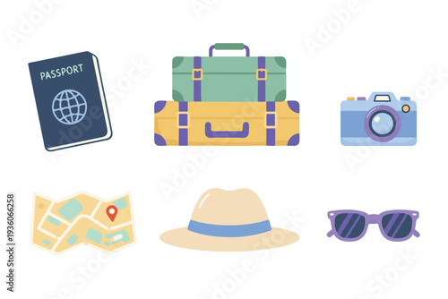 Travel Vacation and Summer Holiday Trip Elements Vector Set