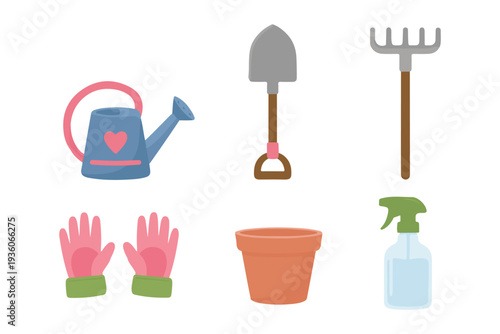 Gardening Tools and Spring Planting Equipment Flat Vector Illustration